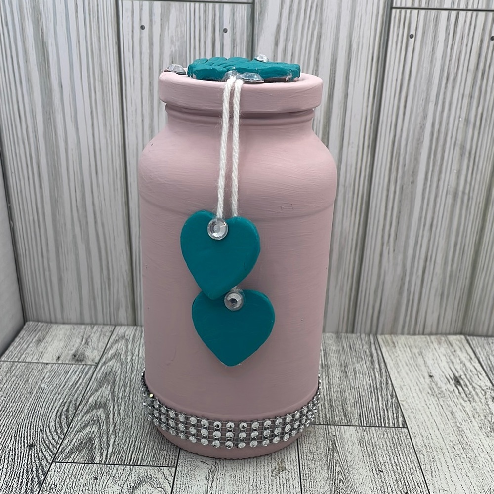 Handcrafted Pink and Teal Decorative Jar